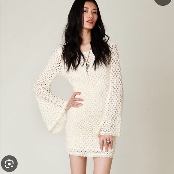 Free People Dresses & Skirts - Free People Ivory Lace Crochet Gypsy Mini Dress | XS | NWT